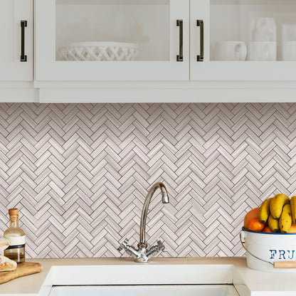 STICKGOO 10 Sheets Herringbone Peel and Stick Backsplash, Stick on Aluminum Composite PVC Kitchen Backsplash, Marble White Mixed Light Grey Look Self Adhesive Wall Tiles