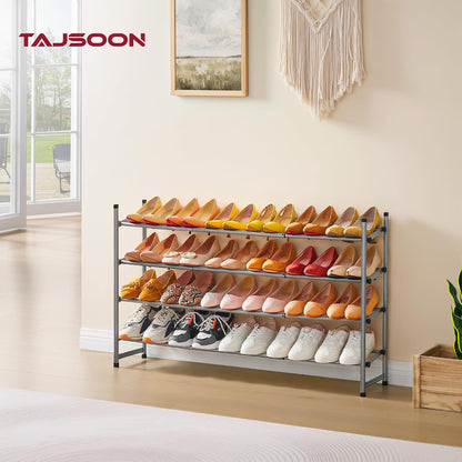 Tajsoon Expandable Shoe Rack for Closet 3 Tier, 28“-41“Adjustable & Stackable Shoe Shelf Storage, Metal Shoe Rack Organizer for Front Door Entrance, Closet, Garage, Entryway, Black