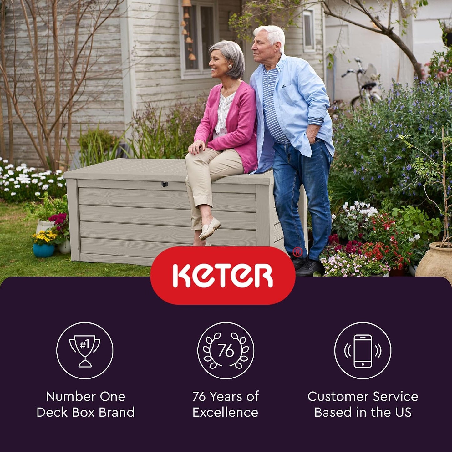Keter 150 Gallon Resin Large Deck Box Organization and Storage Box for Patio, Outdoor Cushions, Garden Tools, Brown | Hydraulic Pistons, Resin, Weatherproof