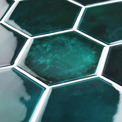 FunStick Dark Green Peel and Stick Backsplash Tile Stickers for Kitchen 12"x12" 3D Hexagon Self Adhesive Wall Tiles Peel and Stick Backsplash Stick on Tile for Bathroom Shower RV Waterproof 5 Sheets