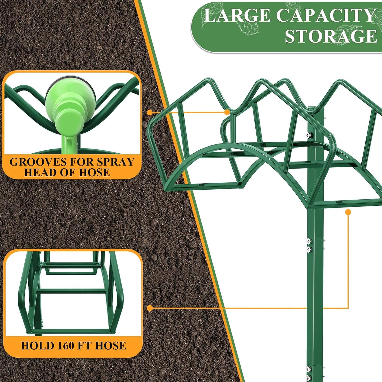 Qatsrin Super Stable Garden Hose Holder, Removable Water Hose Holders Stand Holds 150-Feet Hose, Detachable Hose Storage Hanger Rack for Outside Yard Lawn Farm, Black