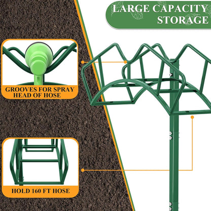Qatsrin Super Stable Garden Hose Holder, Removable Water Hose Holders Stand Holds 150-Feet Hose, Detachable Hose Storage Hanger Rack for Outside Yard Lawn Farm, Black