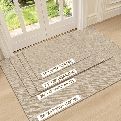 Ultra Thin Door Mat Indoor Entrance 17"x29", Low-Profile Indoor Door Mat, Non Slip Entry Mat Rubber Backing Unique Herringbone Design Inside Doormat Dirt Trapper Entryway Mats, Beige