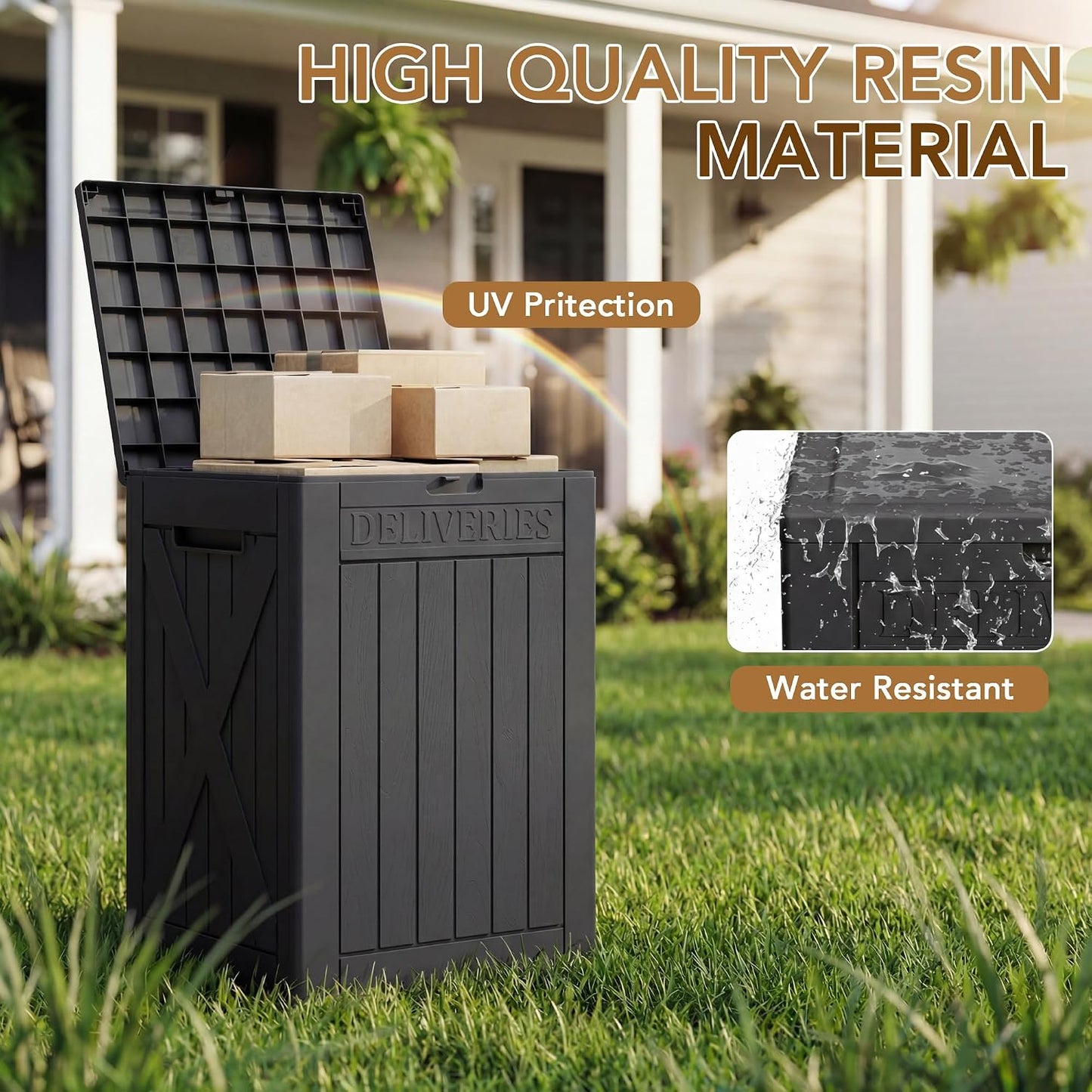 32 Gallon Deck Box Outdoor Indoor Waterproof Storage Box for Patio Furniture, Pool Accessories, Garden Tools, and Cushion Storage, Black