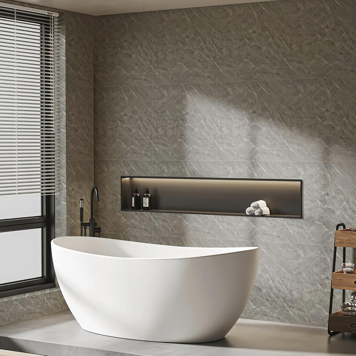 WADILE 10pcs Peel and Stick Shower Waterproof Marble Tiles Wall Panels, 11.8"x11.8" Self-Adhesive Backsplash, for Home Bathroom, Kitchen, Living Room White (Not Real Tile)