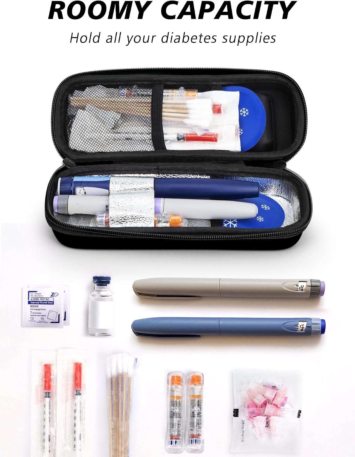 YOUSHARES Insulin Cooler Travel Case with Temperature Display - Refrigerated Medicine Cooling Bag with 2 TSA Approved Ice Pack, Medication Pen Diabetic Supplies Organizer for Trip and Daily