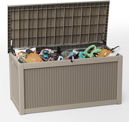 320 Gallon Outdoor Storage Box,Large Waterproof UV Resistant Deck Box,Lockable Storage Container for Patio Furniture Cushions Garden Tools and Pool Accessories(Black)