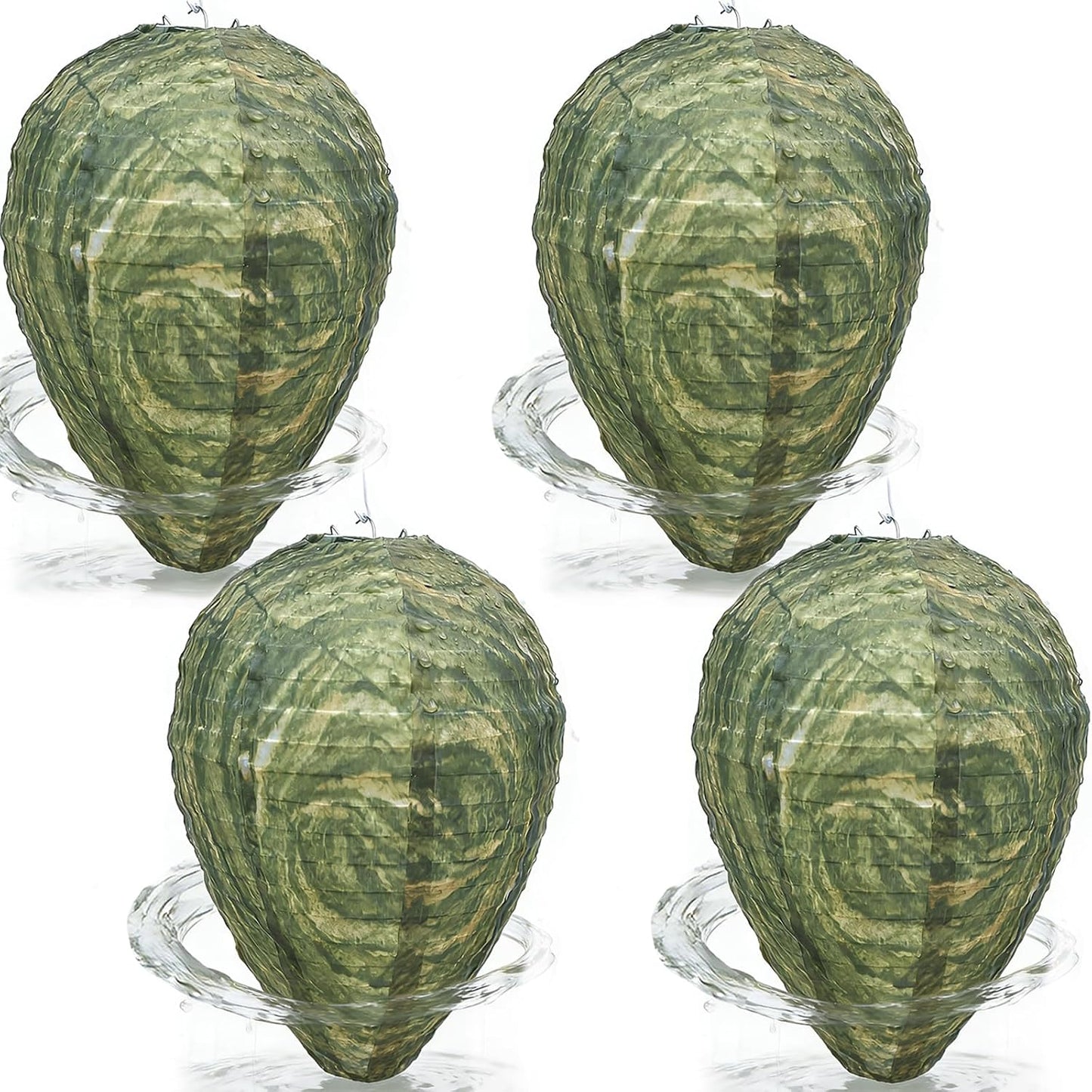 Fake Wasp Nest 4 Pack, Upgraded Waterproof Wasp Nest Decoy Outdoor Hanging, Realistic Artificial Hornet Nests with Stainless Steel Frame for Patio, Porch, Garden, Backyard, Under Eaves