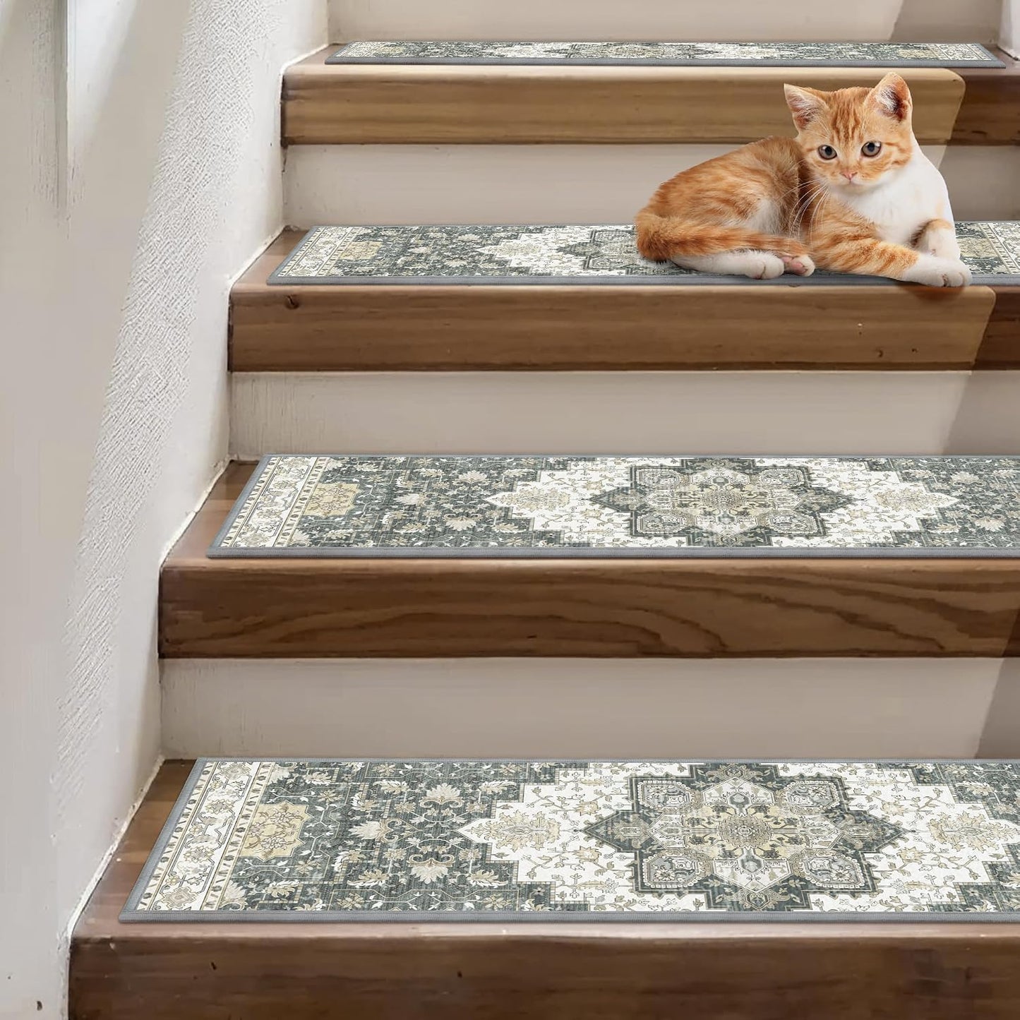 sarben Non Slip Stair Treads for Wooden Steps 15PCS - 8"x30" Indoor Safety Carpet, Edging Mats with TPE Adhesive Backing, Pet and Elderly Friendly Stair Rugs (Taupe) - Colors B