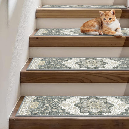 sarben Non Slip Stair Treads for Wooden Steps 15PCS - 8"x30" Indoor Safety Carpet, Edging Mats with TPE Adhesive Backing, Pet and Elderly Friendly Stair Rugs (Taupe) - Colors B