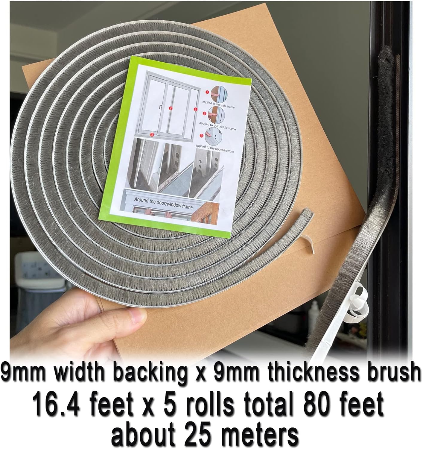 Self-Adhesive Pile Weather Stripping Seal for Sliding Windows and Door Frames, 16.5ft x 11/32 inch, Grey