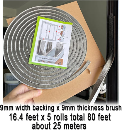 Self-Adhesive Pile Weather Stripping Seal for Sliding Windows and Door Frames, 16.5ft x 11/32 inch, Grey