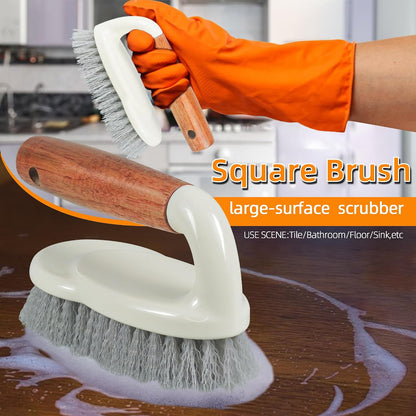 5-Pack Heavy Duty Scrub Brushes Set with Wooden Handles, Multi-Surface Scrubber for Kitchen, Bathroom, Tile & Grout, Includes Spherical, Triangle, Square & Dish Brush for Stubborn Stains
