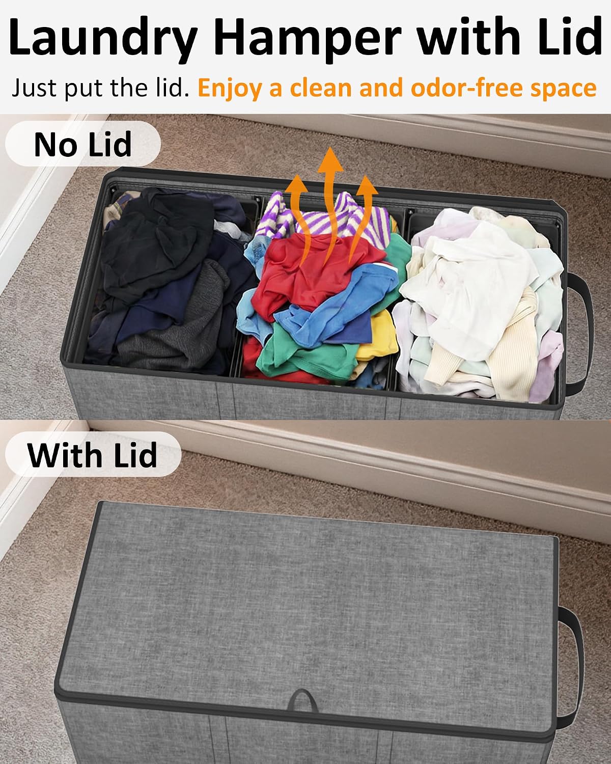 Optish 180L Laundry Hamper 3 Section, Large Laundry Hamper with Lid, Dirty Clothes Hampers with 3 Inner Bags, Laundry Basket Organizer for Laundry, Bedroom, Bathroom, Hamper 3 Compartment, Black