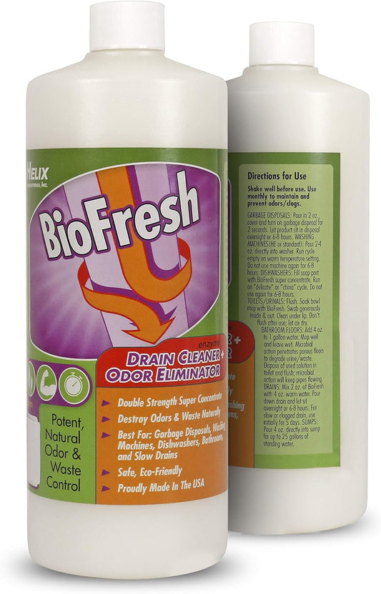 Enzyme Drain Cleaner & Deodorizer for Sink Drain, Showers, Septic Systems, Bathroom & Kitchen - Smell Remover for Fruit Fly Garbage Disposals, Dishwasher & Washing Machines - (32oz)