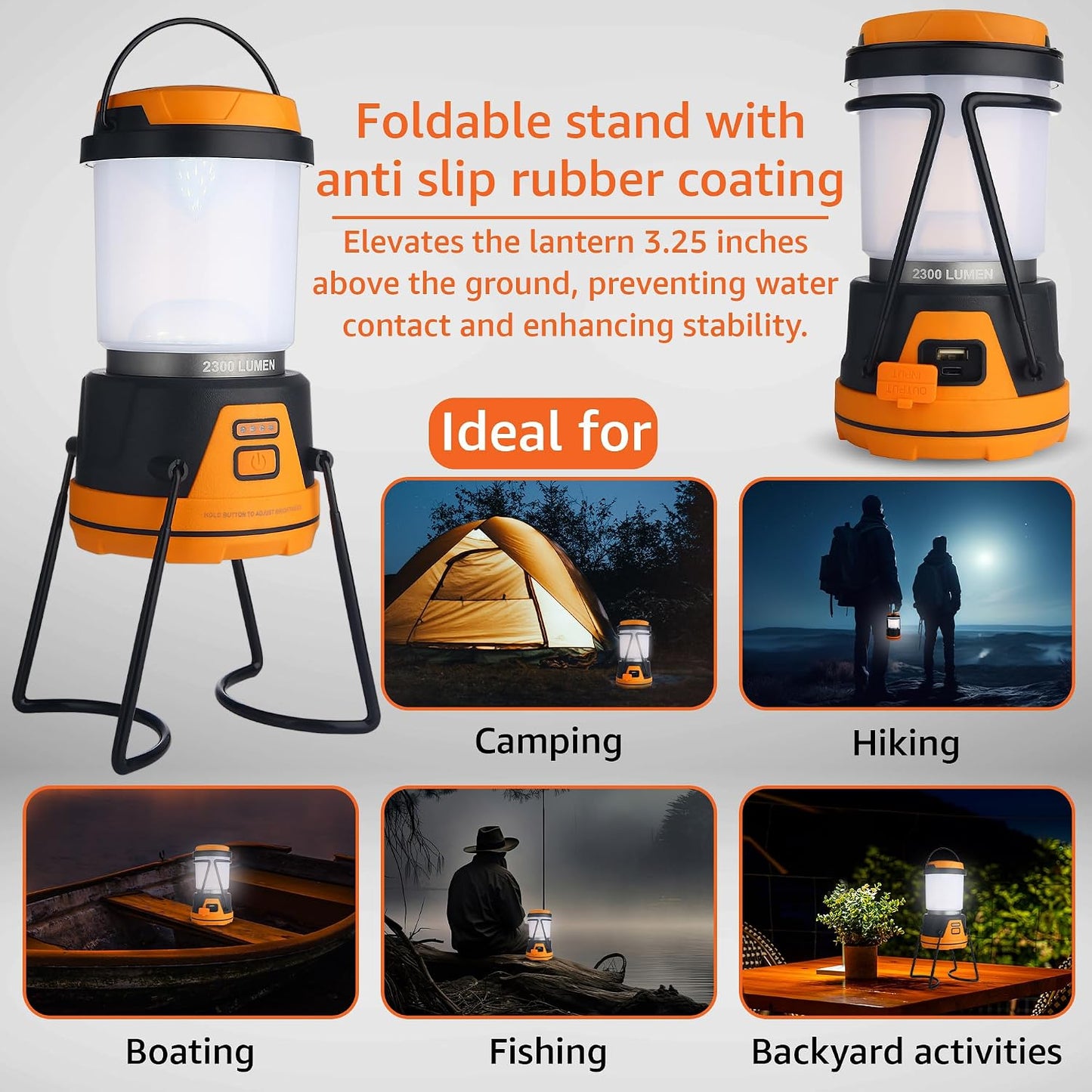 LED Camping Lantern Rechargeable, 1800LM, 4 Light Modes, 4400mAh Power Bank, IP44 Waterproof, Perfect Lantern Flashlight for Hurricane, Emergency, Power Outages, Home and More, USB Cable Included