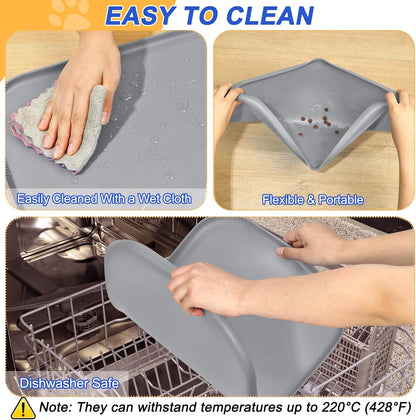 SMILOOL Silicone Pet Food Mat with Raised Edge for Food and Water Bowl, Dog Feeding Mats, Cat Food Trays for Floor Waterproof, Rubber Tray for Dogs and Cats, 19 x 12 x 0.7 Black