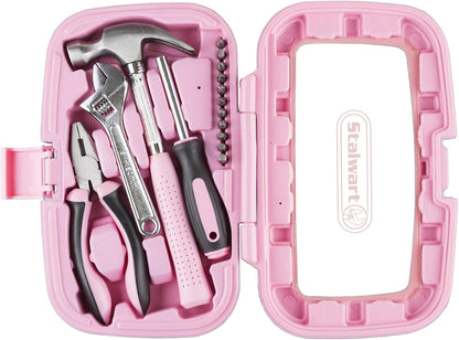 15-Piece Tool Set - Household Tool Kit with Hammer, Multi-Bit Screwdriver Set, Pliers, Wrench- Tools and Equipment for DIY Projects by Stalwart (Red)