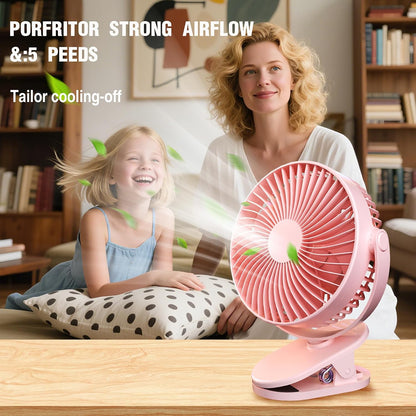 Clip on Fan Rechargeable, 8-Inch Battery Operated Desk Fan, USB Fan,5 Speeds, Strong Airflow, Sturdy Clamp for Golf Cart Office Desk Outdoor Travel Camping Tent Gym Treadmill,Black