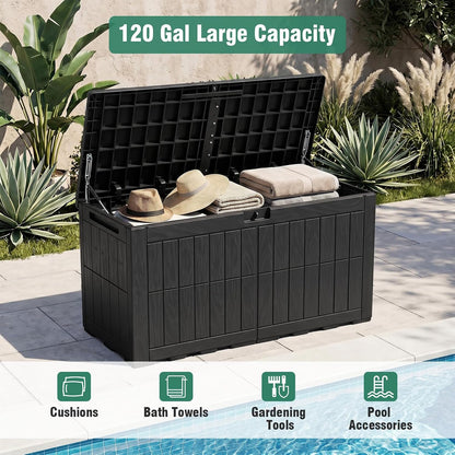 Tangkula 25 Gallon Waterproof Outdoor Storage Box with Lockable Lid | PP Resin, Wicker Patterned, Indoor Outdoor Use, Portable, Versatility, for Deck, Pool, Patio Cushions, Garden Tools