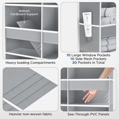 PureSpace 5-Tier Over the Door Organizer, 10 Side Mesh Pockets & Clear Windows, 80LBS Heavy Duty Hanging Storage for Baby Diapers, Shoes, Toys – Ideal for Nursery, Bathroom, Bedroom, Pantry (Grey)