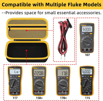 Carrying Case for Fluke 15B+/17B+/Fluke 101/117/115/116/114/113/177/179/233/106/107 Multimeter Testers and Accessories, Multimeter Storage Bag Organizer Box -Black (Case Only)