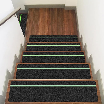 10 Pack 6” x 30” Anti Slip Traction Treads with Glow in The Dark Stripe, Outdoor Waterproof Non Skid Pre-Cut Tape with Roller, High Traction Friction Abrasive Adhesive for Stairs Step