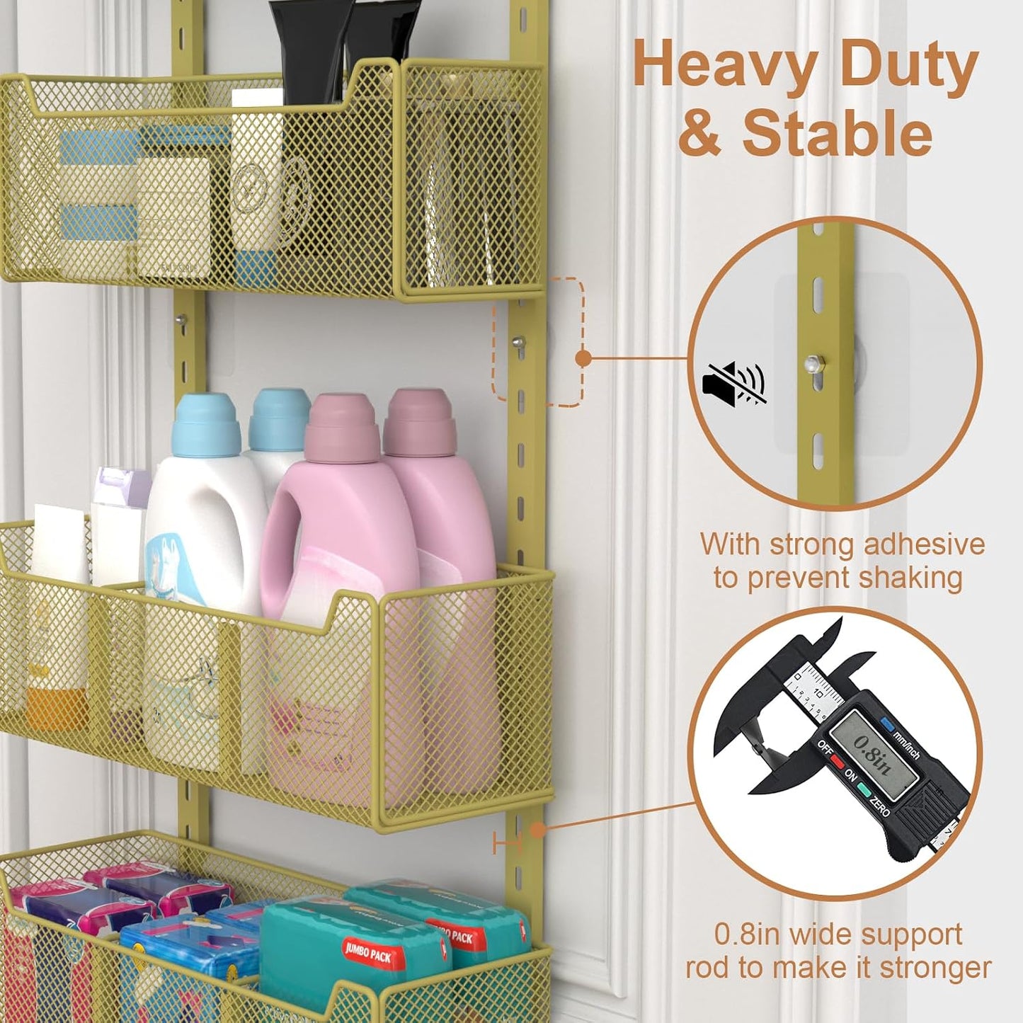 VyGrow Over The Door Organizer, Metal Door Organizer Hanging with 5 Adjustable Baskets and Coat Hook, Behind The Door Storage for Bedroom Closet Bathroom Pantry Cabinet Kitchen, Black
