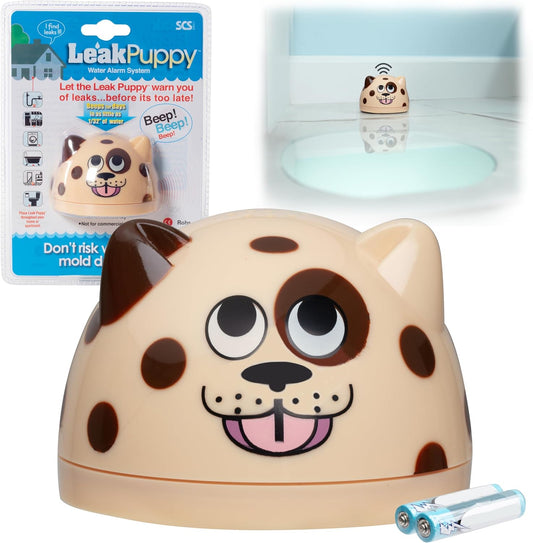 Water Leak Monitoring Sensor with Alarm 1 Pack- Leak Puppy Electronic Flood Detector- Senses as Little as 1/32" of Water - Warning Overflow Alert Sensor Beeps Loudly in Home, Basement- Battery Powered
