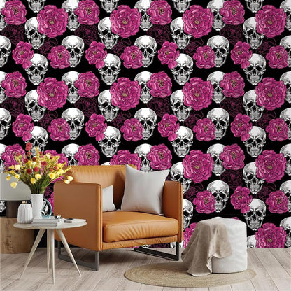 Floral Peel & Stick Wallpaper - Boho Removable Wallpaper for Bedroom & Bathroom - Black/Sand/Oliva - Easy Peel Off - Vintage - Renter Friendly - 118.1" X 17.7"
