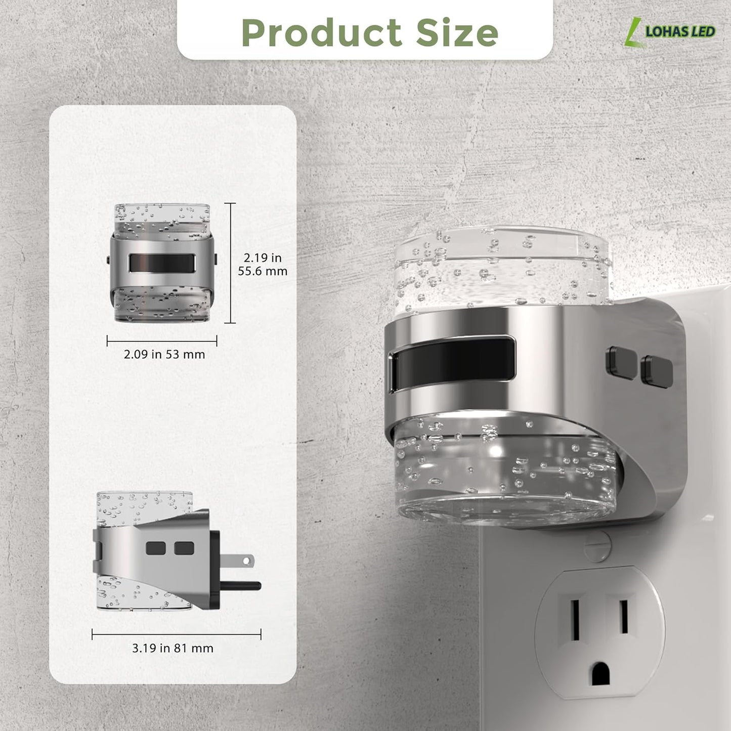 L LOHAS LED Motion Sensor Night Light,Dimmable Night Lights Plug into Wall, 2 Pack Acrylic Nightlight with 0-100 LM Adjustable Brightness, 3000K Plug in Night Light for Bathroom Hallway