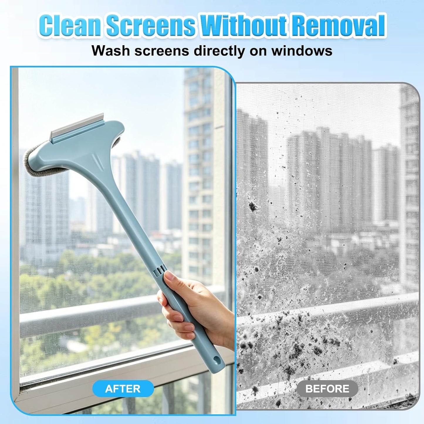 Window Screen Cleaning Brush, 2 in 1 Window Screen Cleaner Wiper, Multifunctional Mesh Cleaner Brush with Squeegee, Double Sided Wet & Dry Dual Use (Pink)
