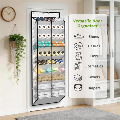 KEEPJOY Over The Door Shoe Organizer,Hanging Shoe Organizer 12 Mesh Pockets Shoe Organizer for Closet,Works Well for Men and Woman Kids Shoes Storage, 57.5×12.6inch(Beige)