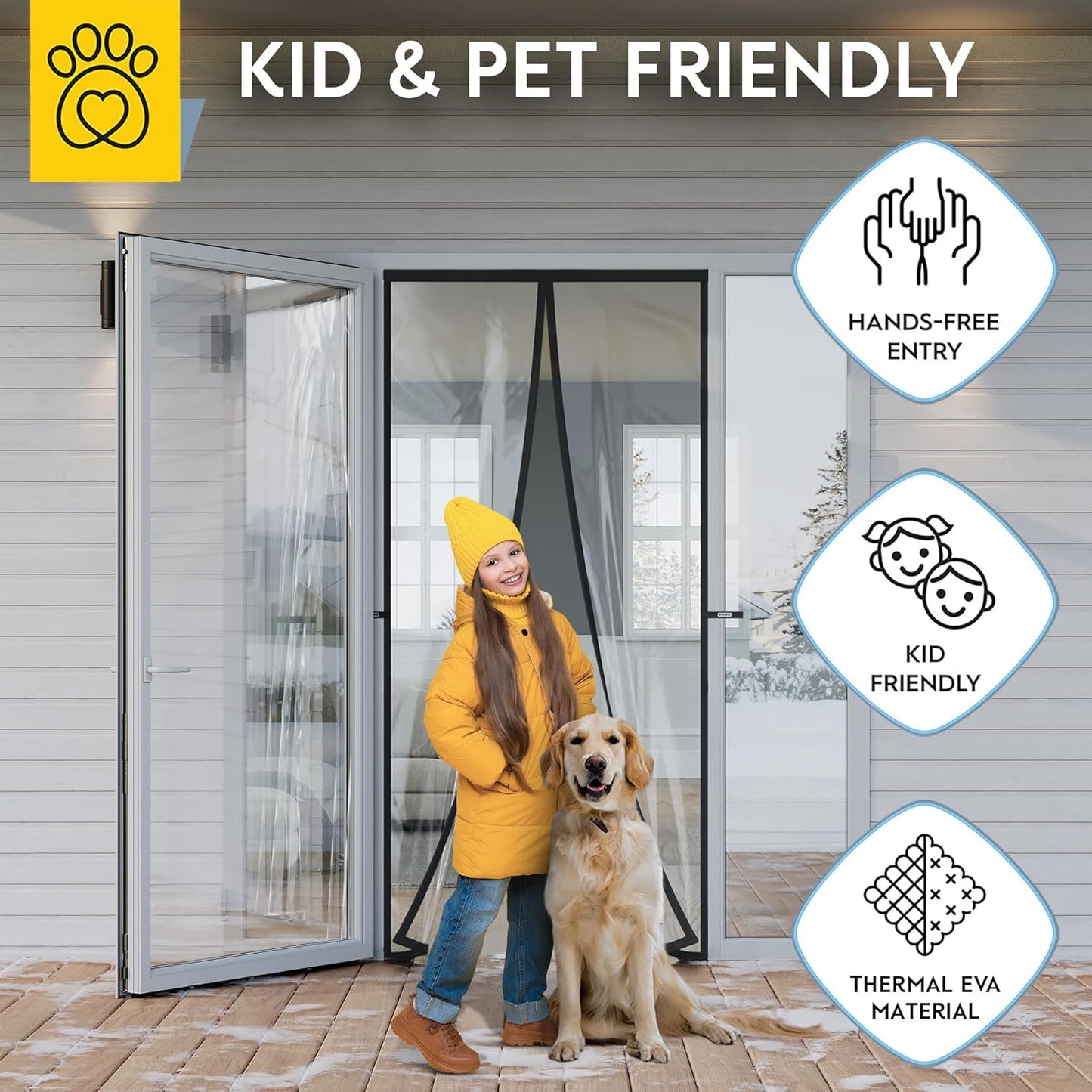AUGO Heavy Duty Magnetic Screen Door – Fiberglass Pet Resistant Mesh, Self Sealing Hands Free Magnetic Closure, Tear Resistant Door Screen Keeps Bugs Out, Patent Pending Keep Open Feature – 38” x 83”