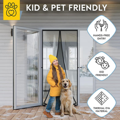 AUGO Heavy Duty Magnetic Screen Door – Fiberglass Pet Resistant Mesh, Self Sealing Hands Free Magnetic Closure, Tear Resistant Door Screen Keeps Bugs Out, Patent Pending Keep Open Feature – 38” x 83”