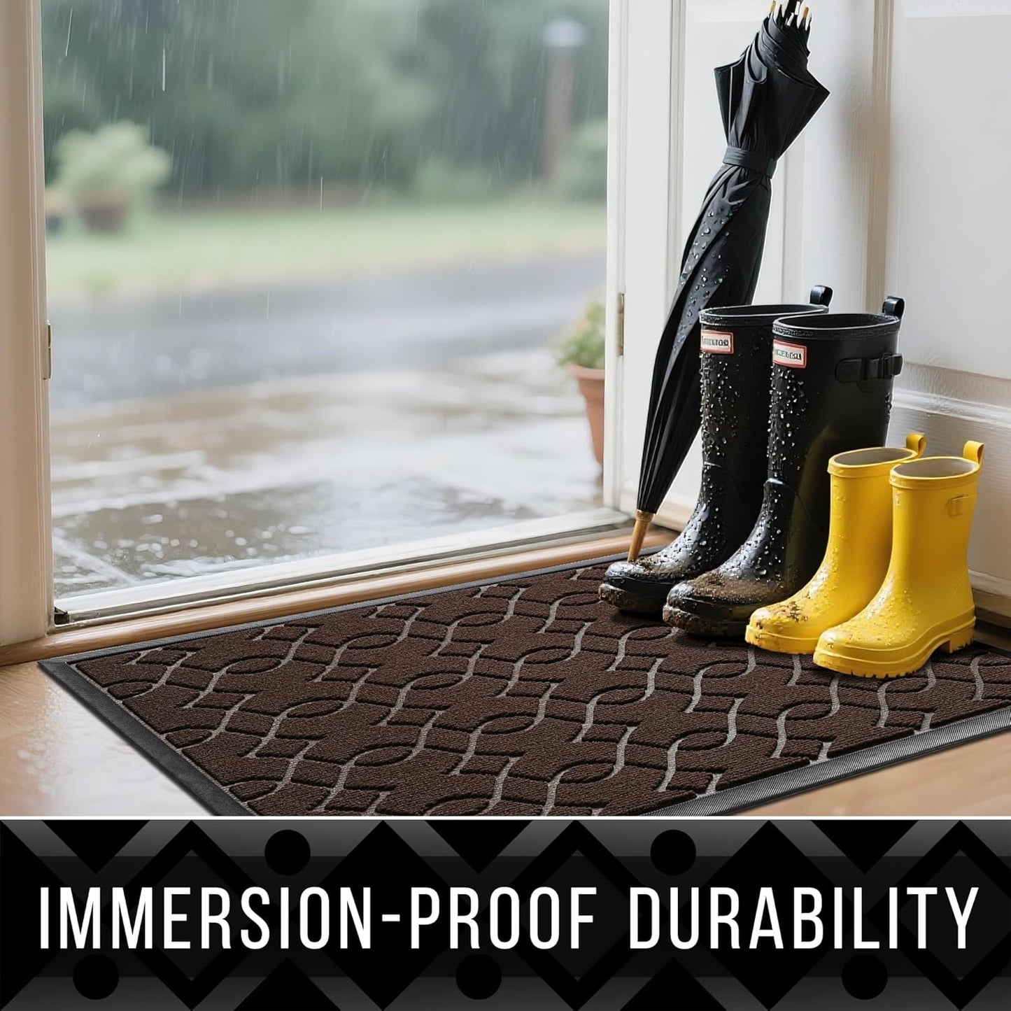 Yimobra Outdoor Mats for Front Door 29.5x17, All-Season Waterproof Doormat Outdoor Entrance, Heavy Duty Non-Slip Outside Door Mat for Garage Patio Proch Entryway Indoor, Black