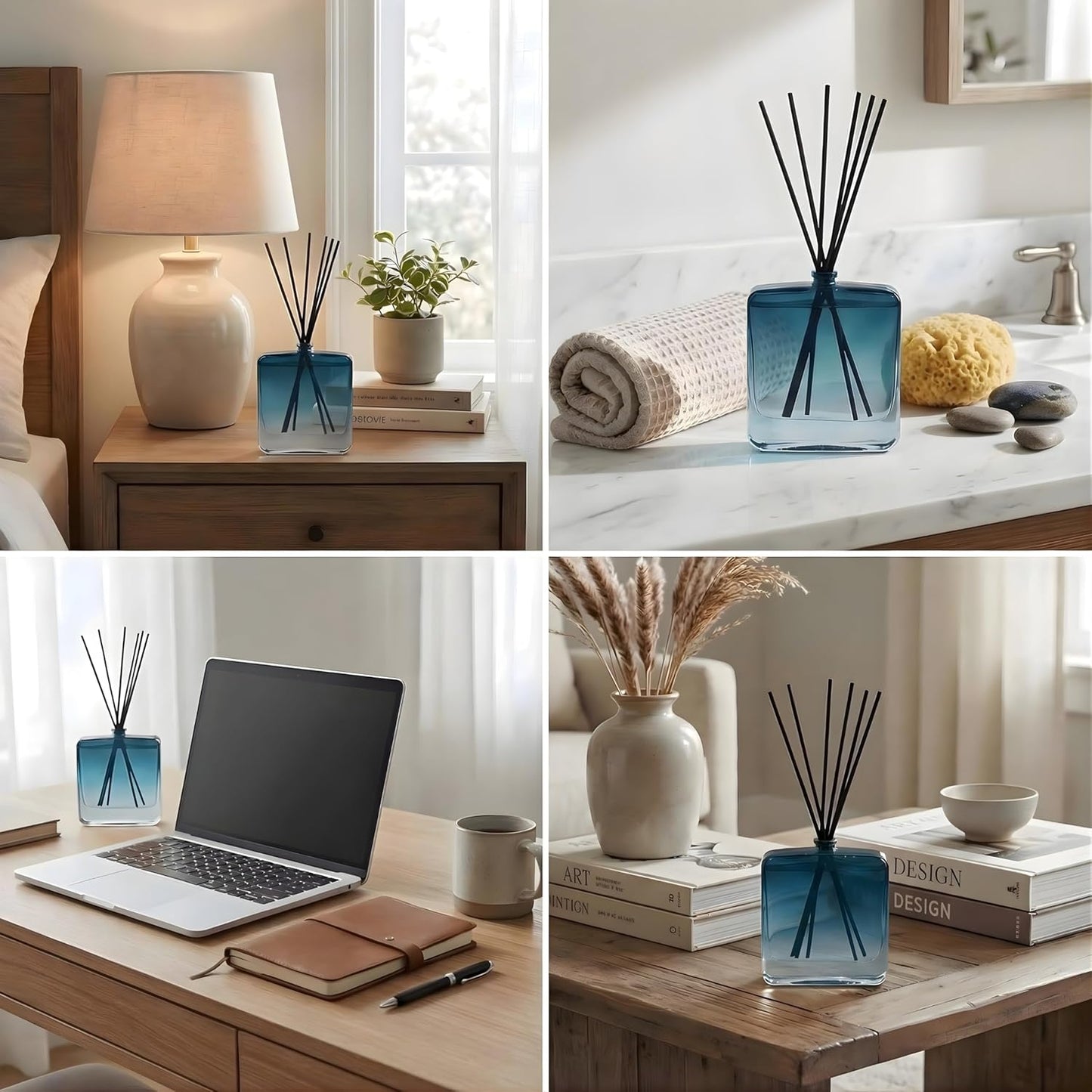 Reed Diffuser Set for Home Fragrance – 100ml Summer Sea Breeze Aromatherapy Diffuser with Reed Sticks, Long Lasting Flameless Fragrance for Bedroom, Bathroom & Living Room, Decorative Glass Bottle