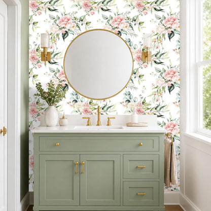 Pink Floral Peel and Stick Wallpaper Self Adhesive Removable Thick Vinyl Watercolor Botanical Flower Accent Wall for Bedroom Bathroom Living Room Renter Friendly 17.7" x 118"