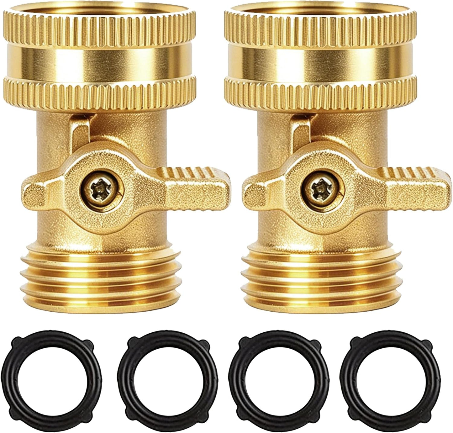 Hourleey Brass Garden Hose Shut Off Valve, 2 Pack Heavy Duty 3/4 Inch Solid Brass Garden Hose Shut Off Valve with 10 Extra Rubber Washers