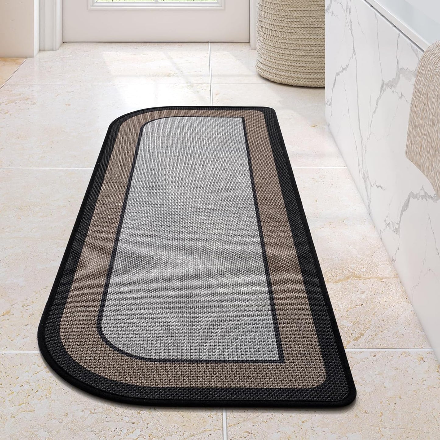 YDKGL Ultra Thin Bathroom Rugs Mat Quick Dry Absorbent Non Slip Bath Mat Bath Mats for Bathtub Mat Bathroom Carpet Fit Under Door Washable Floor Rubber Half Round Bath Rugs Grey 16x24