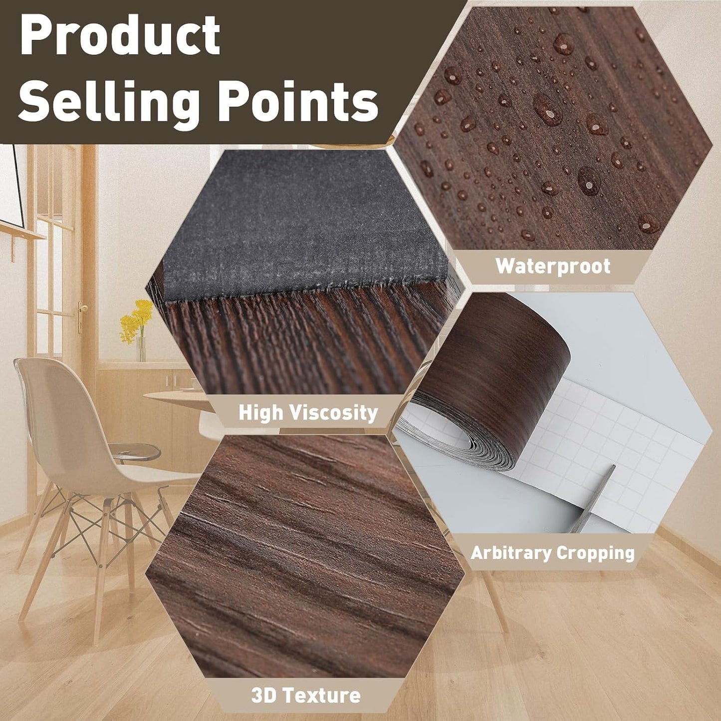 Wood Grain Repair Tape, 2.4 inch X 15ft Self Adhesive Natural Walnut Grain Repair Patch for Tables, Chairs, Baseboards, Doors, Windows, Floors, Handicraft DIY.