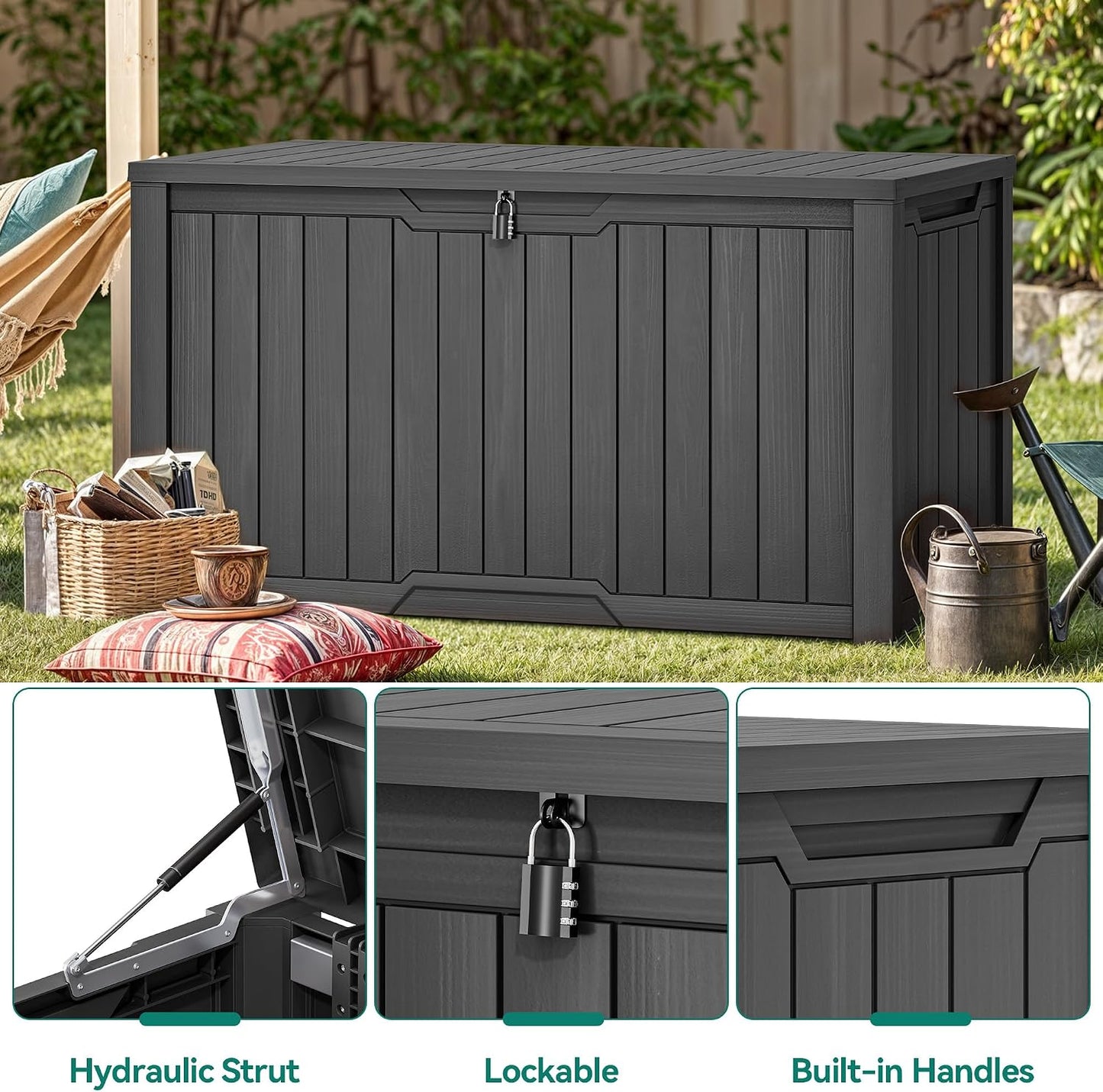 YITAHOME 35 Gallon Outdoor Storage Box | Waterproof Resin Deck Box and Package Delivery with Lockable Lid for Patio Furniture Cushions, Pool Accessories, Garden