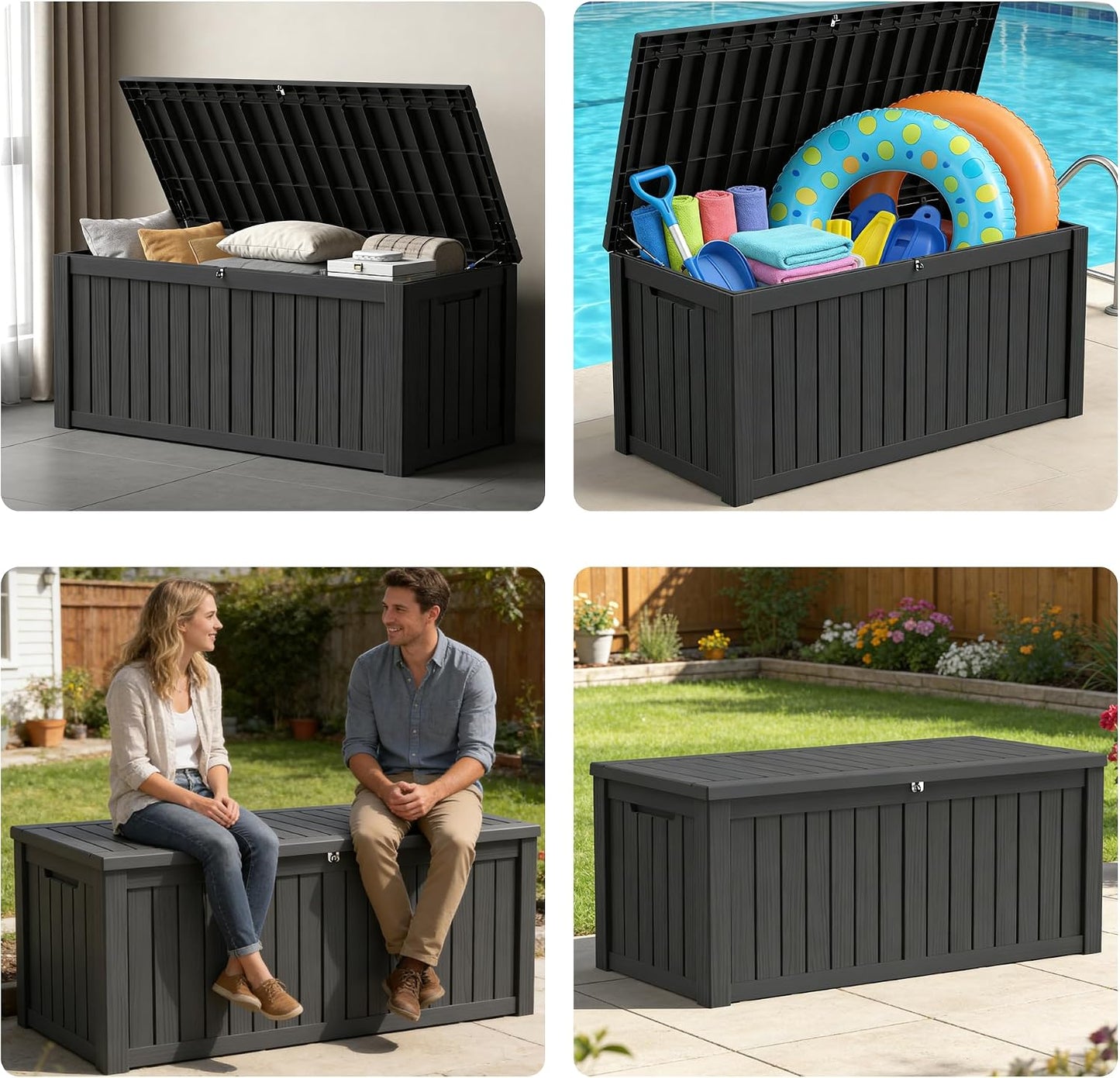 320 Gallon Outdoor Storage Box Resin Deck Box All Weather Waterproof Large Lockable Storage Container Deck Box for Patio Furniture, Garden Tools, Lockable, Black
