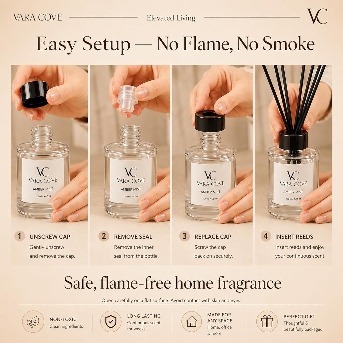 Reed Diffuser Set 3 Pack Premium Reed Diffusers Amber, Cedar & Moss Scents Long Lasting Home Fragrance Gift Set for Bathroom, Office & Home