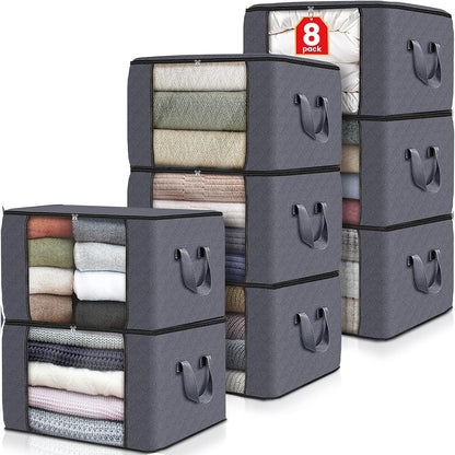 Fab totes 6 Pack Storage Bags for Clothes and Blanket, Foldable Closet Organizers and Storage with Zippers, Clear Window and Handles, Fabric Storage Bins for Sweater, Comforter, Bedding,Linen Sheets