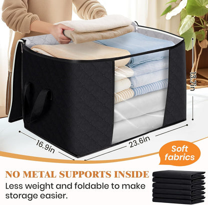 Fab totes 6 Pack Storage Bags for Clothes and Blanket, Foldable Closet Organizers and Storage with Zippers, Clear Window and Handles, Fabric Storage Bins for Sweater, Comforter, Bedding,Linen Sheets