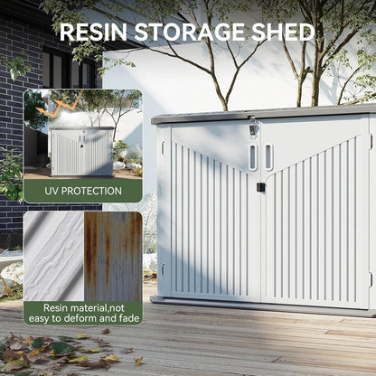 AOXUN Horizontal Storage Sheds 21 Cu.ft, HDPE Outdoor Storage Box 160 Gallon, Waterproof Lockable Resin Deck Box with Spring-Assisted Lid, Patio Storage for Garden, Pool, Cushions, Tools, White