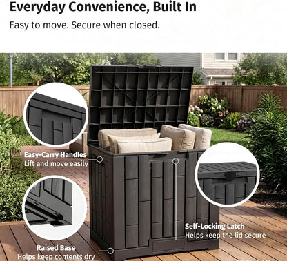 LAUSAINT HOME 320 Gallon Resin Deck Box, Package Delivery Box with Lockable Lid, Waterproof Outdoor Storage Box For Garden Tools, Patio Cushions(320 Gallon,Black)