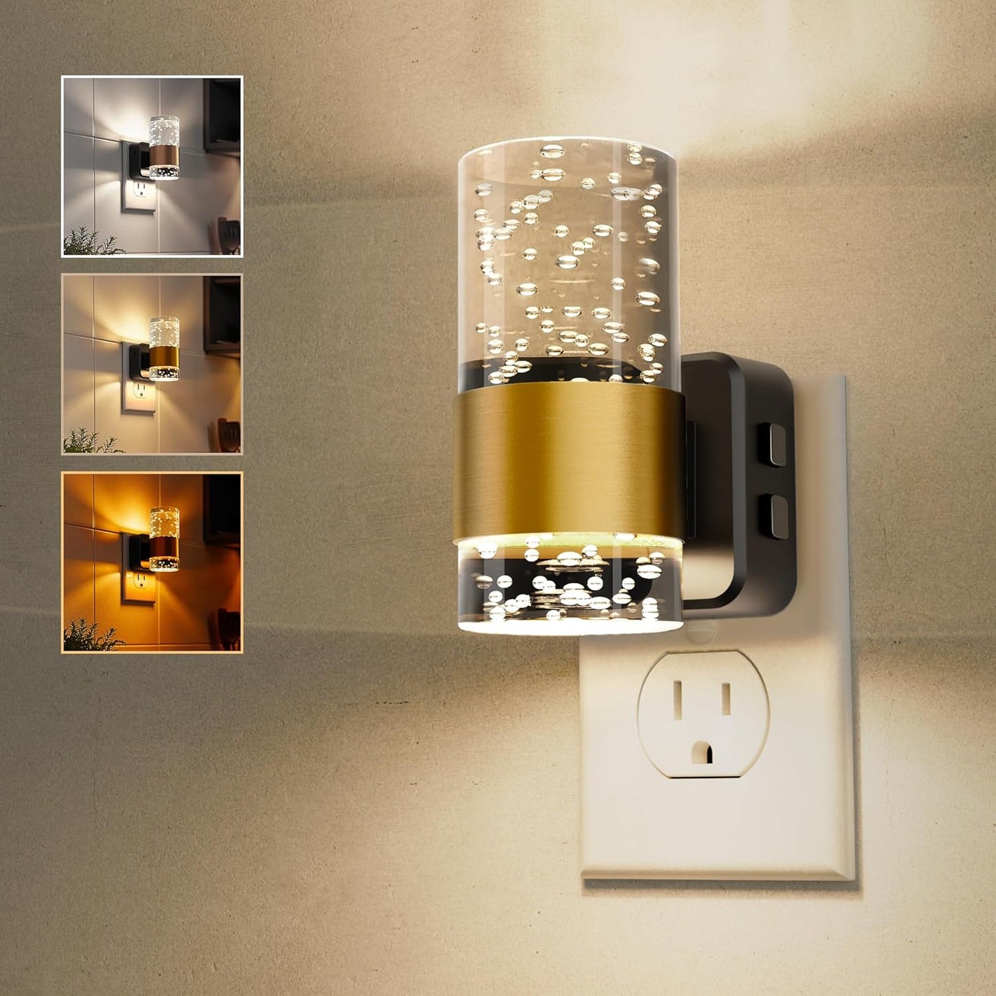 L LOHAS LED Night Light,Dimmable Night Lights Plug into Wall, 2 Pack Acrylic Nightlight with 0-100 LM Adjustable Brightness, 3000K Plug in Night Light with Dusk to Dawn Sensor, for Bathroom Hallway