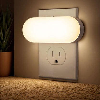 Briignite Night Lights Plug into Wall [2 Pack], White Night Light Dusk to Dawn Sensor Nightlight, Brightness Adjustable 3000K Soft White, Plug in Night Light for Bedroom, Hallway, Stairs, Kitchen